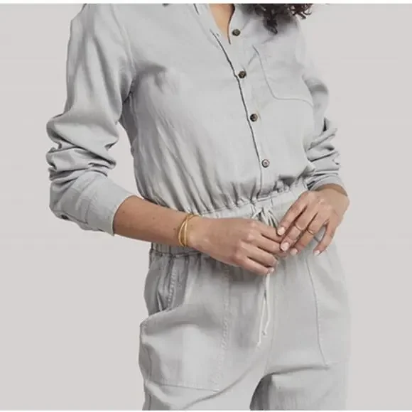 Faherty Arlie Day Jumpsuit Stone Gray Size L Minimalist Comfort Utility Classic - Picture 2 of 6